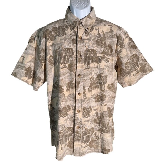 STATIC Outdoor Gear Short Sleeve Button Down Hawaiian Shirt Brown Medium - Picture 1 of 5